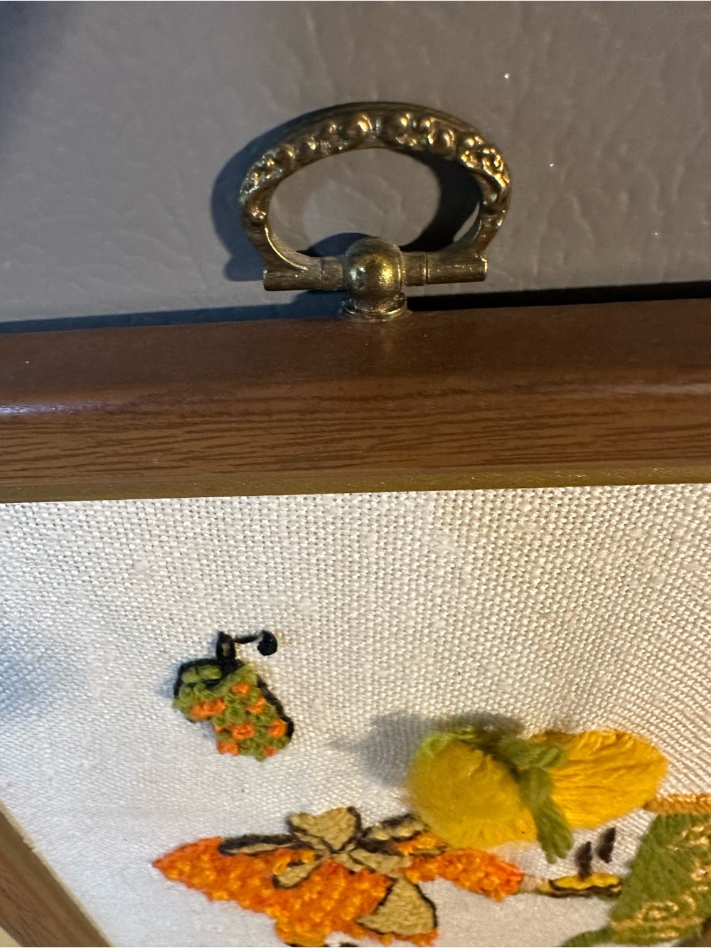 Vintage 70s Crewel Embroidery Wall Art Hand Stitched Retro Kitchen Decor - Picture 6 of 6